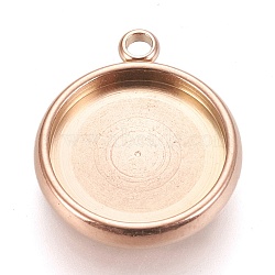 Ion Plating(IP) 304 Stainless Steel Pendant Cabochon Settings, Lace Edge Bezel Cups, Flat Round, Rose Gold, Tray: 12mm, 17x14.5x3mm, Hole: 1.8mm(X-STAS-K202-03E-RG)