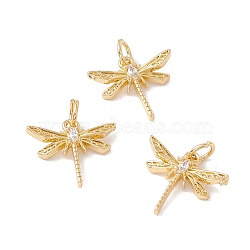 Brass Micro Pave Clear Cubic Zirconia Pendants, with Jump Ring, Cadmium Free & Lead Free, Dragonfly, Real 18K Gold Plated, 13x14x5mm, Hole: 3mm(KK-G415-03G)