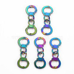 Alloy Links Connectors, Cadmium Free & Nickel Free & Lead Free, Handcuffs, Rainbow Color, 32mm, Hole: 5.5x7.5mm(X-PALLOY-N163-081-NR)