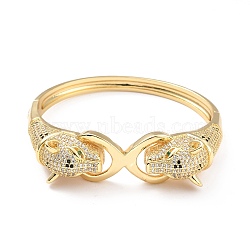 Cubic Zirconia Double Leopard and Infinity Hinged Bangle, Brass Jewelry for Women, Cadmium Free & Lead Free, Real 18K Gold Plated, Inner Diameter: 2-3/8x2-1/8 inch(6x5.3cm)(BJEW-A123-30G)