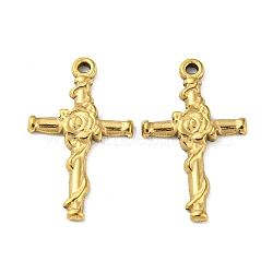 Ion Plating(IP) 304 Stainless Steel Pendants, Cross Charm, Real 18K Gold Plated, 21x13x1.5mm, Hole: 1mm(STAS-P341-16E-G)