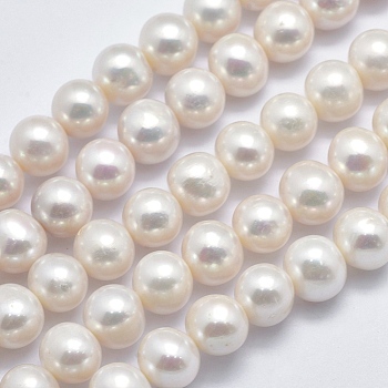 Natural Cultured Freshwater Pearl Beads Strands, Round, Beige, 10~11mm, Hole: 0.8mm, about 42pcs/strand, 15.5 inch(39.5cm)