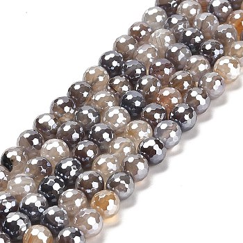 Electroplated Natural Botswana Agate Round Beads Strands, Faceted(128 Facets), 8mm, Hole: 1.2mm, about 46pcs/strand, 14.96 inch(38cm)
