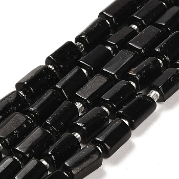 Natural Black Tourmaline Beads Strands, with Seed Beads, Faceted Column, 9~11x6~7.5x6~7.5mm, Hole: 1.2mm, about 30pcs/strand, 15.16~15.55 inch(38.5~39.5cm)