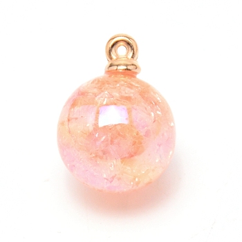 Resin Floral Magic Pendants, Round, Light Coral, 20x15.5mm, Hole: 1mm
