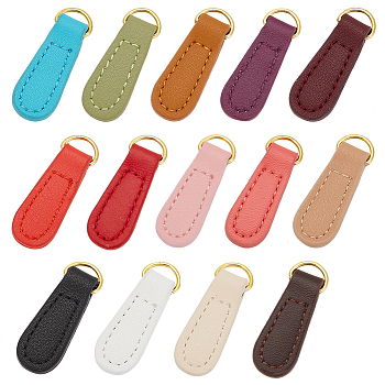 WADORN 14Pcs 14 Colors Leather Zipper Pull Tabs, Zipper Replacemnt Accessories, for Suitcase, Bag, Costume, Mixed Color, 4.2cm, 1pc/color