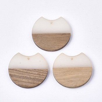 Resin & Walnut Wood Pendants, Gap Flat Round, Linen, 33x37x3mm, Hole: 1.8mm