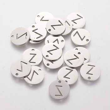 201 Stainless Steel Charms, Flat Round with Letter, Stainless Steel Color, Letter.Z, 12x1mm, Hole: 1.5mm