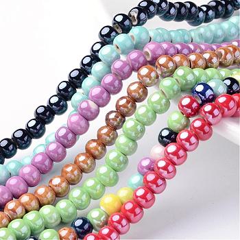 Handmade Porcelain Beads, Bright Glazed Porcelain, Rondelle, Mixed Color, 7x5mm, Hole: 2mm, about 65pcs/strand, 13.3 inch