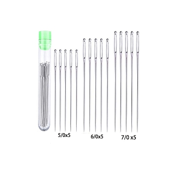 Stainless Steel Yarn Needles, Big Eye Blunt Needles, for Cross-Stitch, Knitting, Ribbon Embroidery, with Plastic Storage Bottle, Stainless Steel Color, 50~70mm, 3 styles, 5pcs/style, 15pcs/set