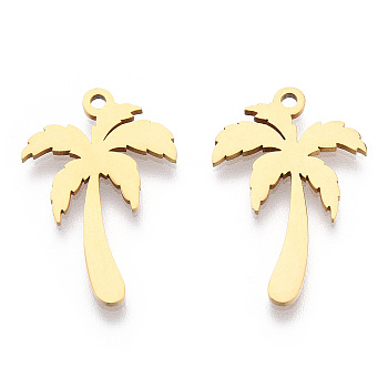 201 Stainless Steel Pendants, Coconut Tree Charm, Golden, 21.5x14x1mm, Hole: 1.4mm