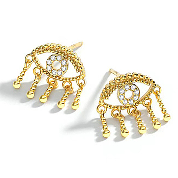925 Sterling Silver Micro Pave Cubic Zirconia Stud Earrings, Horse Eye, with 925 Stamp, Golden, 13x12mm