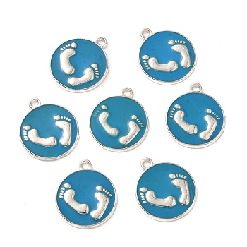 Alloy Enamel Pendants, Lead Free and Cadmium Free, with Footprint, Platinum, Blue, about 23mm long, 20mm wide, 2mm thick, hole: 1.5mm