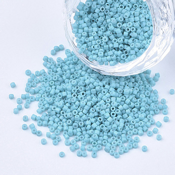 Baking Paint Cylinder Seed Beads, Uniform Size, Sky Blue, 1.5~2x1~2mm, Hole: 0.8mm, about 4000pcs/bag, about 50g/bag