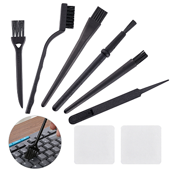 Globleland Computer Keyboard Cleaning Brush Kits, including Multi-Use Portable Plastic Handle Nylon Anti Static Brushes, with Tweezers, Cleaning Cloth, Black, 83~167x10~150x0.5~14mm, 8pcs/set