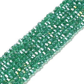 Transparent Glass Beads, 32 Facets, AB Color Plated, Round, Sea Green, 3.5x3mm, Hole: 1mm, about 168~169pcs/strand, 19.09''(48.5cm)