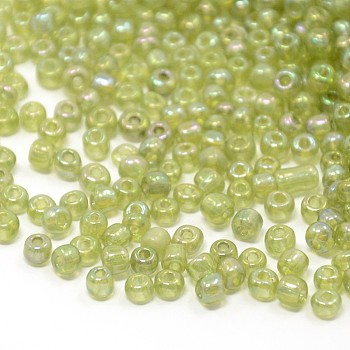 (Repacking Service Available) Round Glass Seed Beads, Transparent Colours Rainbow, Round, Green Yellow, 6/0, 4mm, about 12g/bag