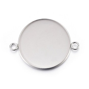 304 Stainless Steel Cabochon Connector Settings, Plain Edge Bezel Cups, Flat Round, Stainless Steel Color, Tray: 30mm, 42x32x2mm, Hole: 3mm