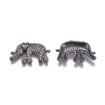 Brass Micro Pave Cubic Zirconia Links connectors, Elephant, Clear, Gunmetal, 13.5x24x4mm, Hole: 1mm