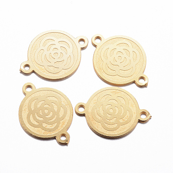 Ion Plating(IP) 304 Stainless Steel Links connectors, Flat Round with Flower, Golden, 16x11.5x0.8mm, Hole: 1mm