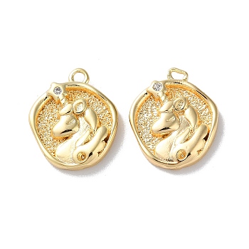 Brass Micro Pave Cubic Zirconia Pendants, Unicorn  Charms, Real 18K Gold Plated, 13x11.5x2.5mm, Hole: 1mm