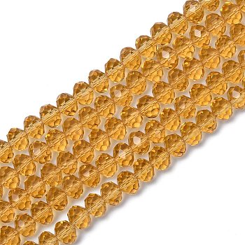 Transparent Glass Bead Strands, Faceted Rondelle, Goldenrod, 8x6mm, Hole: 1.5mm, about 68~70pcs/strand, 17 inch