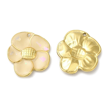 304 Stainless Steel Enamel Pendants, Real 18K Gold Plated, Flower Charm, Bisque, 20.5x18x2.5mm, Hole: 1.2mm