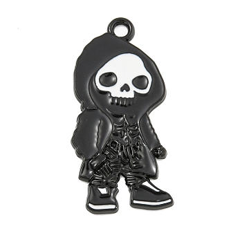Halloween Alloy Enamel Pendants, Black, Skeleton Charm, Black, 33x16x2mm, Hole: 2mm