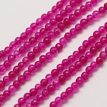 Natural White Jade Round Bead Strands, Dyed, Magenta, 3mm, Hole: 0.8mm, about 110pcs/strand, 15~15.5 inch