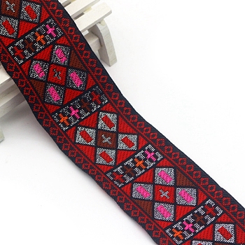 Flat Ethnic Style Embroidery Polyester Ribbons, Jacquard Ribbon, Garment Accessories, FireBrick, 2 inch(50mm), about 7.66 Yards(7m)/pc