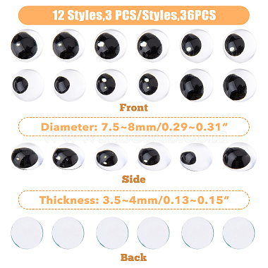 SUPERFINDINGS 36Pcs 12 Style Black & White Wiggle Googly Eyes Cabochons DIY Scrapbooking Crafts Toy Accessories(GLAA-FH0001-56)-2