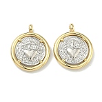 Brass Pendants, Flat Round with Sacred Heart Charms, Cadmium Free & Lead Free, Long-Lasting Plated, Rack Plating, Platinum & Golden, 25x20x3.5mm, Hole: 3mm(KK-G555-14GP)