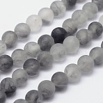 Frosted Natural Cloudy Quartz Round Beads Strands, 4mm, Hole: 1mm, about 84~90pcs/strand, 14.5 inch(G-F255-02-4mm)