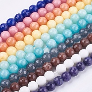 Natural White Jade Bead Strands, Dyed, Faceted, Round, Mixed Color, 10mm, Hole: 1mm, 38pcs/strand, 14.5 inch(G-R166-10mm-M2)