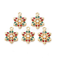 Rack Plating Alloy Pendants, with ABS Plastic Imitation Pearl and Colorful Rhinestone, Cadmium Free & Nickel Free & Lead Free, Christmas Snowflake, Light Gold, 19.5x14.5x3mm, Hole: 1.6mm(PALLOY-N164-026)