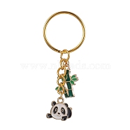 Panda & Bamboo Alloy Enamel Pendant Keychains, with Iron Split Key Rings, Golden, 6.5cm(KEYC-JKC00629-02)
