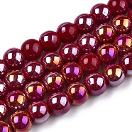 Electroplate Opaque Glass Beads Strands, AB Color Plated, Round, Dark Red, 6~6.5mm, Hole: 1.4mm, about 67~70pcs/strand, 14.76 inch~15.16 inch(37.5~38.5cm)(GLAA-T032-P6mm-AB05)