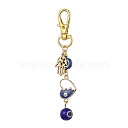 Alloy Enamel Pendant Decorations, Resin Beads and Swivel Lobster Claw Clasps Charm, Hamsa Hand, Heart, 87mm(HJEW-JM01677-03)