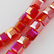 Electroplate Glass Beads Strands, AB Color Plated, Faceted, Cube, Red, 2~2.5x2~2.5x2~2.5mm, Hole: 0.5mm, about 200pcs/strand, 18.1 inch(EGLA-R030-2x2mm-01)
