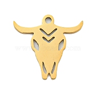 Ion Plating(IP) 201 Stainless Steel Pendants, Cattle Charm, Laser Cut, Real 18K Gold Plated, 16x16.5x1mm, Hole: 1.5mm(STAS-M015-10G)