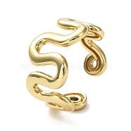 Rack Plating Brass Twist Wave Open Cuff Rings for Women, Lead Free & Cadmium Free, Long-Lasting Plated, Real 18K Gold Plated, Inner Diameter: 17mm(RJEW-Q777-07G)