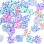 Resin Imitation Pearl Bead Caps, 4-Petal, Flower, Mixed Color, 6x6x1.5mm, Hole: 1.2mm(X-RESI-N036-03)