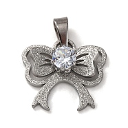 304 Stainless Steel Diamond Pendant, Bowknot, Stainless Steel Color, 16.5x18x6mm, Hole: 7.5x4mm(STAS-U018-01P-1)