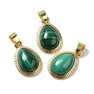 Natural Malachite Pendants, Teardrop Charms with Rack Plating Golden Tone Brass Findings, Cadmium Free & Lead Free, 23x14.5x5.8mm, Hole: 3.8x5.4mm(G-M405-05G-07)