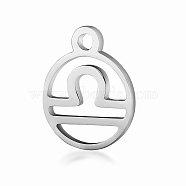 201 Stainless Steel Charms, Flat Round with Constellation, Stainless Steel Color, Libra, 13.4x10.8x1mm, Hole: 1.5mm(STAS-T014-T505-7)