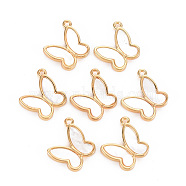 Natural Shell Pendants, with Brass Findings, Long-Lasting Plated, Cadmium Free & Lead Free, Butterfly, Light Gold, 18.5x16x2.5mm, Hole: 1.2mm(KK-T060-73-RS)