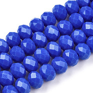 Opaque Solid Color Glass Beads Strands, Faceted, Rondelle, Royal Blue, 3.5x3mm, Hole: 0.4mm, about 113~115pcs/strand, 32~33cm(EGLA-A034-P3mm-D32)