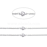 Stainless Steel Cable Chains, with Heart Links and Spool, Soldered, Flat Oval, Stainless Steel Color, 2x1.5x0.3mm, about 32.8 Feet(10m)/roll(CHS-I007-04P)