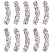 10Pcs Brass Middle East Rhinestone Beads, Curved Tube, Crystal, 45~46.5x9mm, Hole: 4mm(RB-SC0001-08)