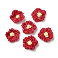 Cotton Thread Knitted Ornament Accessories, Flower, FireBrick, 23.5~25x24~25x4.5~5mm(WOVE-E002-01C)